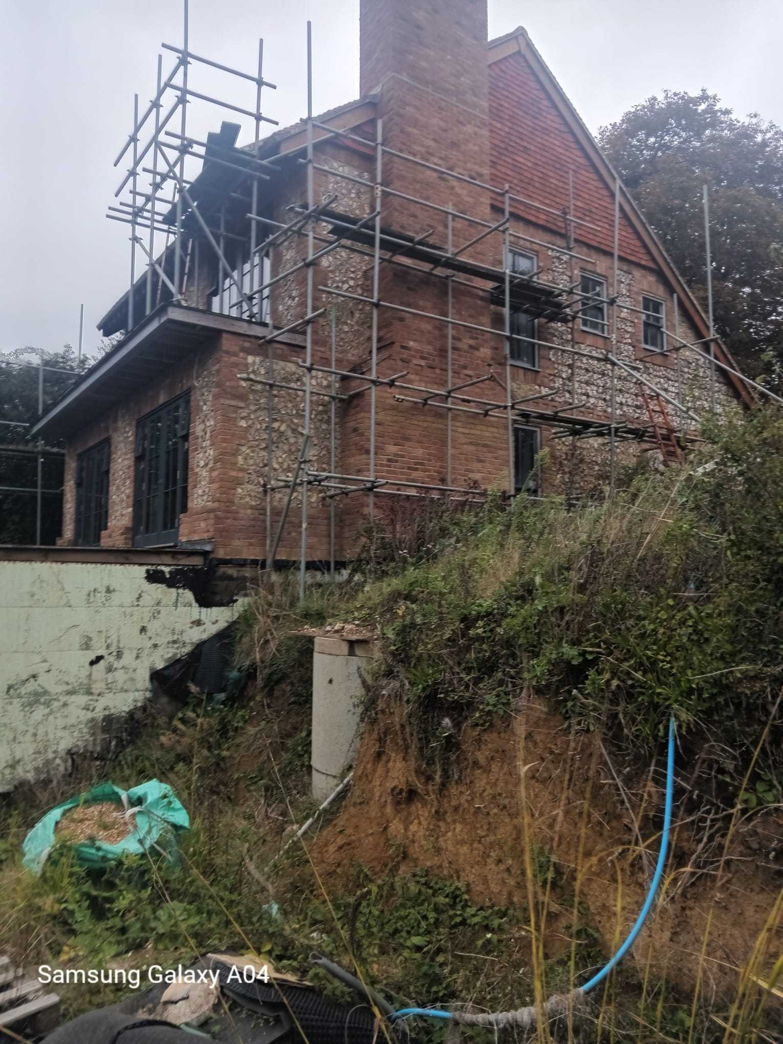 Brick-built extension under scaffold during construction